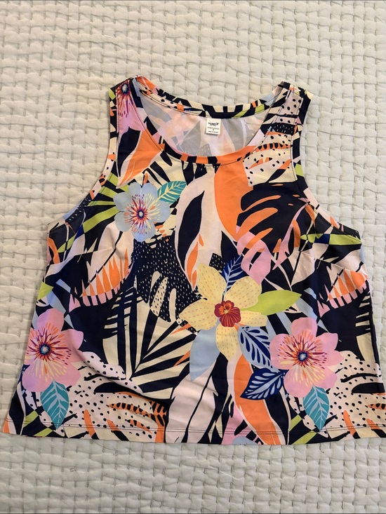 Old Navy Tops - Old Navy Floral Tropical Cropped Tank Top in Navy, Pink, Orange, Cream